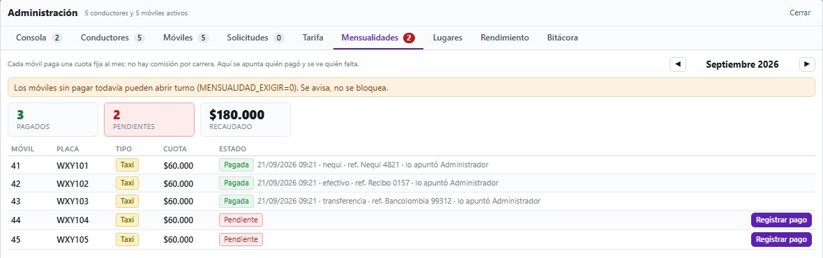 Administración, mensualidades de septiembre: tres móviles pagados por Nequi,
                    efectivo y transferencia, dos pendientes, y 180.000 pesos recaudados.